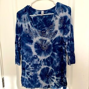 Thomas and Olivia Tie-dye blue shirt with rhinestones